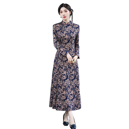 SYG-980年轻款高级感长袖大码旗袍2024年秋季新款气质显瘦日常女装 商品图4