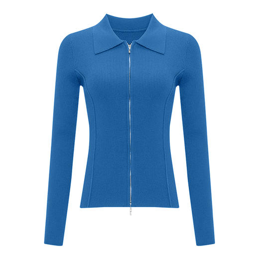 【2件9折】【Petit Bari】(多色)造型感polo翻领修身针织开衫 商品图3