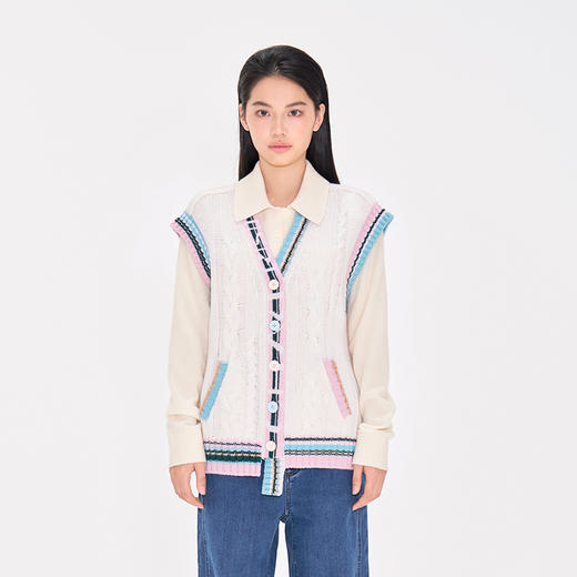 洲升CHAU·RISING 彩色撞边羊毛马甲243053 商品图1