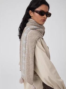 Simple Project/A24250/费尔岛民族图案骆驼绒流苏围巾