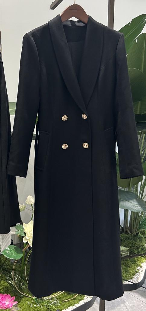 伯妮斯茵 | 轻奢职场风 双排扣西装领大衣 长款收腰毛呢外套 秋冬气质通勤大衣 HJ3C05 商品图1