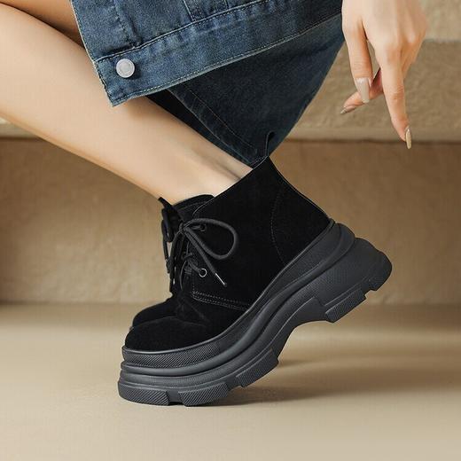 【预售5天】复古风厚底系带切尔西靴女磨砂真皮秋冬新款圆头松糕百搭短靴TYMXY&17211 商品图4