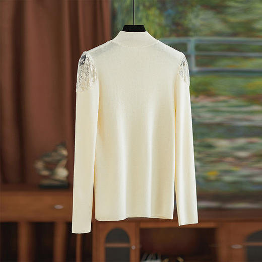 【高货wl】全新升级【铂金会员183/天猫249/差价66】(33510)洛诗琳通勤休闲时尚半高领钉珠镂空蕾丝刺绣针织打底衫 商品图4