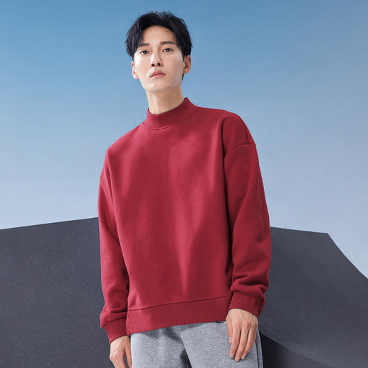 秋冬款加绒加厚半高领圆领长袖t恤纯色卫衣男式休闲上衣打底 商品图3