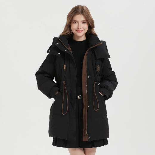 PR016斯尔丽24冬季鸭绒时尚韩版腰部抽绳连帽显瘦保暖90绒中长羽绒服 商品图4