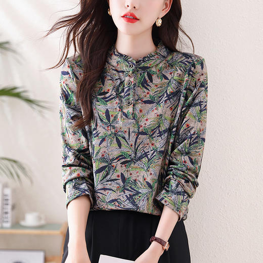 KQL-458H3562秋冬新款百搭长袖德绒保暖立领减龄打底衫修身显瘦T恤上衣女 商品图3