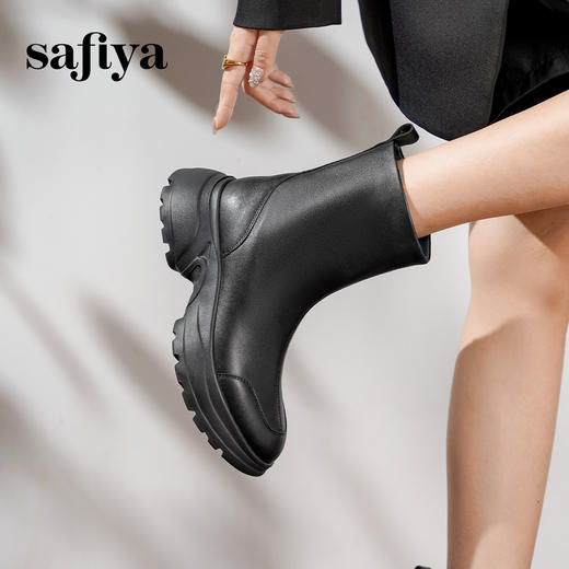 Safiya/索菲娅2024秋冬时尚圆头侧拉链百搭厚底户外运动风短靴 SF44116402 商品图3