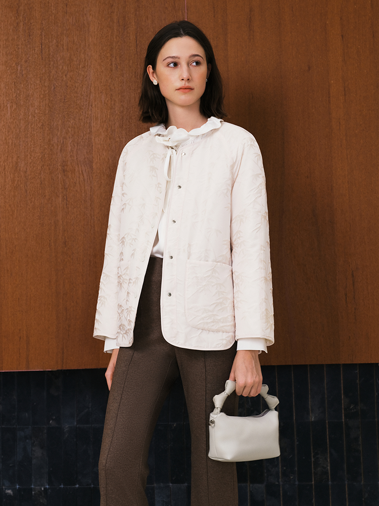 新中式竹叶提花连袖圆领绗缝外套FCE4COT100