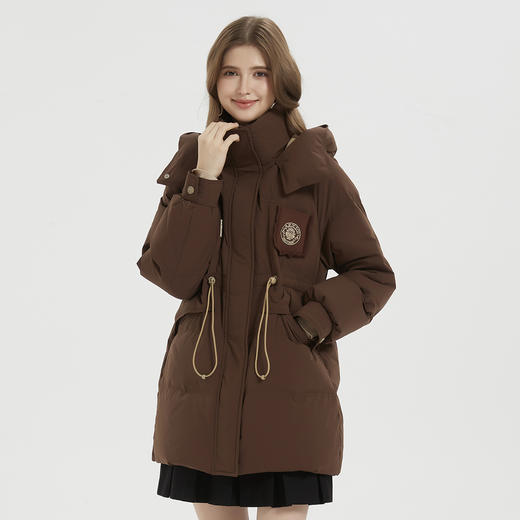 PR016斯尔丽24冬季鸭绒时尚韩版腰部抽绳连帽显瘦保暖90绒中长羽绒服 商品图2