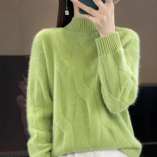 百媚生 100%绵羊毛扭花半高领羊毛衫套头打底衫D307 商品图4