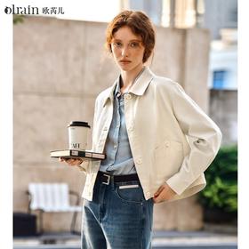 OLrain欧芮儿杏色休闲短外套女春季2025年新款通勤百搭翻领上衣