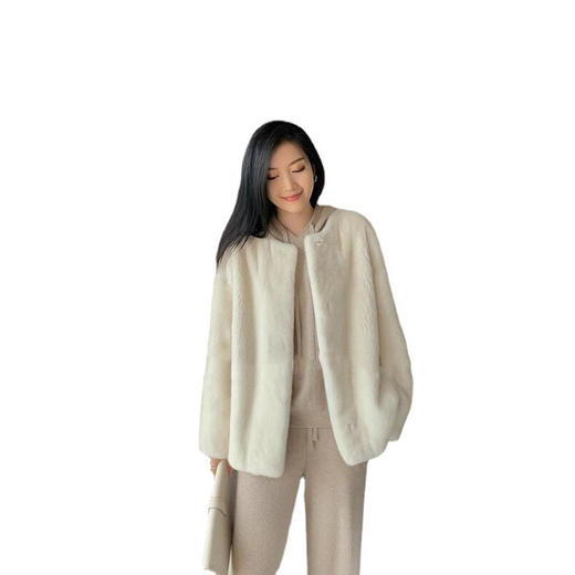 雀说仿水貂皮草外套女小个子圆领毛毛大衣复合皮毛一体AL2306 商品图4