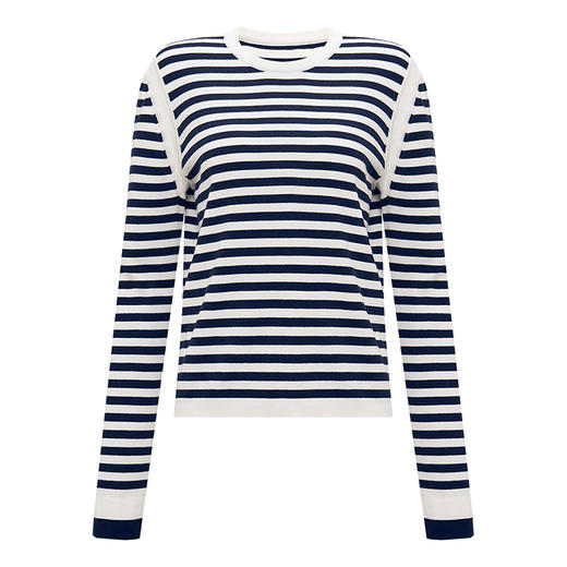 【2件9折】【Petit Bari】撞色条纹针织宽松长袖上衣 商品图1