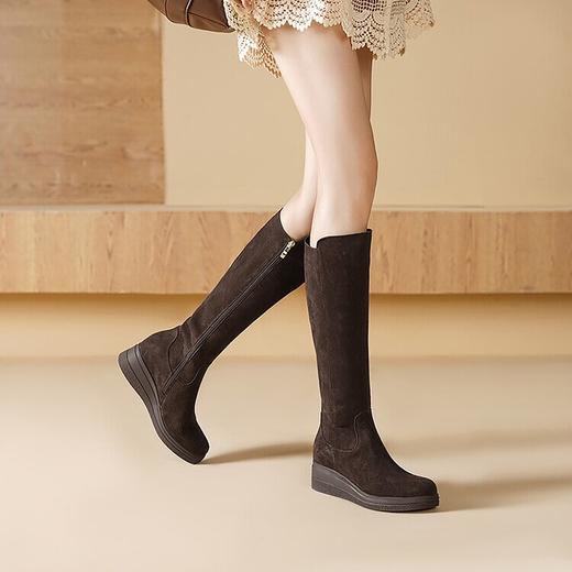 【预售7天】厚底内增高长靴女秋冬季新款圆头高筒靴高跟骑士靴牛翻皮靴子RLJR&317 商品图3