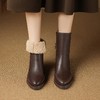【预售5天】巨保暖~真皮尖头粗跟侧拉链短靴女加厚绒毛毛鞋冬季新款高跟棉靴DTN&259-2 商品缩略图2