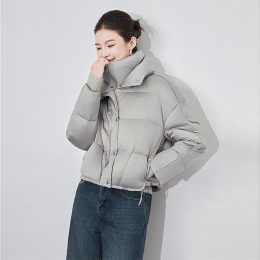 【高货wl】全新升级【铂金会员514/天猫699/差价185】(34140)洛诗琳时尚双层领防寒保暖袖子亮条爱心银暗扣短款羽绒服 商品图1