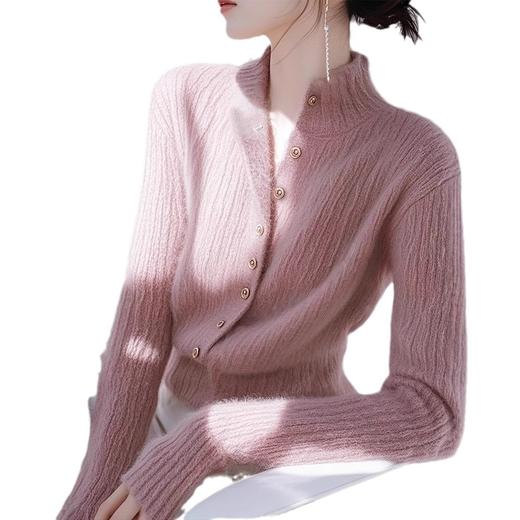 SMZ33405软糯粉色半高领针织开衫女2024冬季新款高级感气质休闲长袖毛衣潮 商品图4