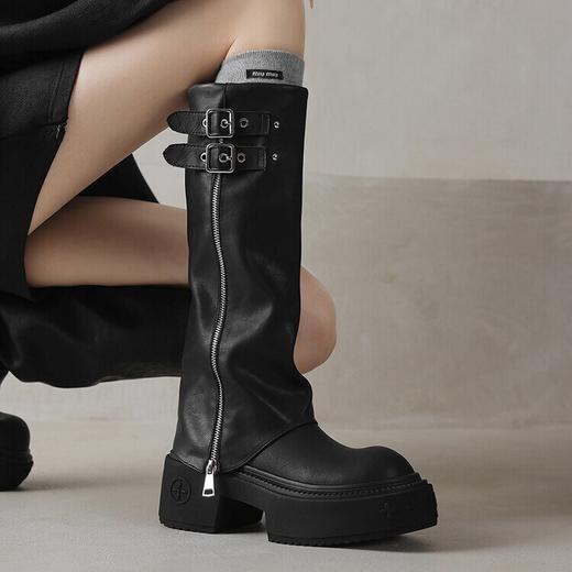 【预售7天】显瘦百搭欧美时尚松糕厚底裤管靴女不过膝高靴新款西部骑士靴MX&mx88660 商品图2