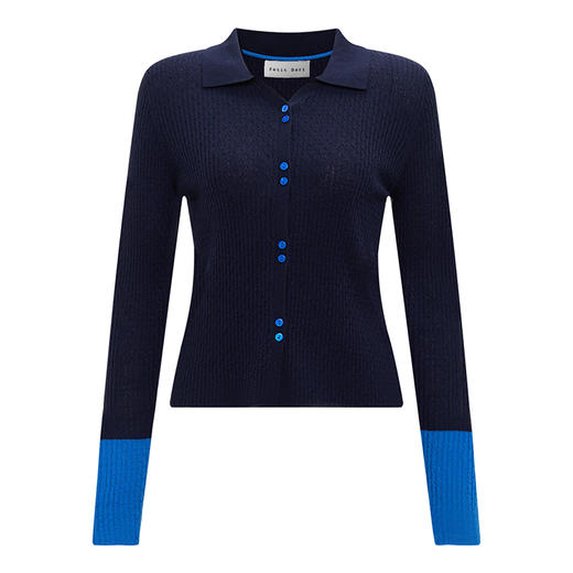 【2件9折】【Petit Bari】(多色)撞色拼接修身绵羊毛针织开衫 商品图1