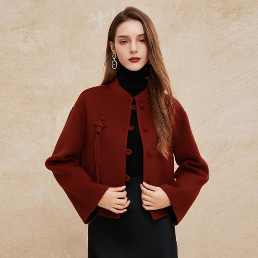 PH966斯尔丽24冬季新款双面撞色轻国风小短款简约通勤大衣外套 商品图0