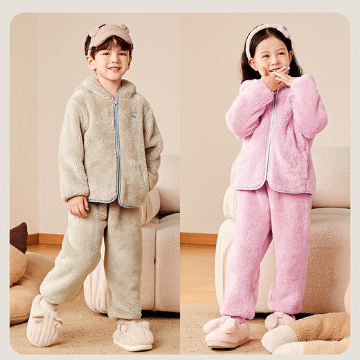 【净电绒】迷你巴拉冬新款男女童双面毛绒套装加厚保暖家居服 商品图2