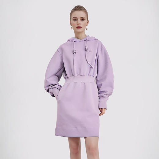 【2件9折】【Petit Bari】(多色)简约休闲收腰连帽卫衣连衣裙 商品图0