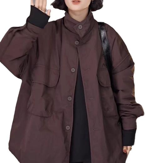 雀说宽松大口袋棉服新款休闲中长款开衫翻领棉衣外套AL3635 商品图4