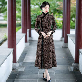 SYG-104秋冬装加厚国风显瘦妈妈装新中式改良旗袍女复古长袖连衣裙
