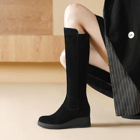 【预售7天】厚底内增高长靴女秋冬季新款圆头高筒靴高跟骑士靴牛翻皮靴子RLJR&317