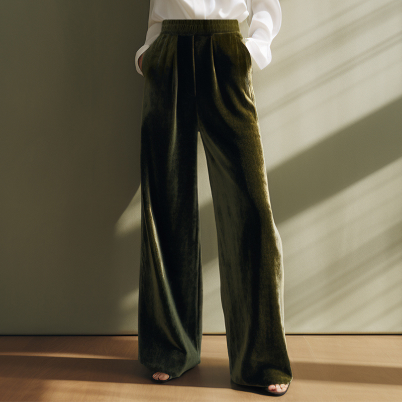 【2件9折】【Petit Bari】宽松垂感丝绒阔腿长裤