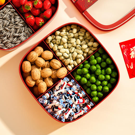 【品牌直发】【喜庆果盘，日常美味齐分享】新年干果盘客厅新款 轻奢家用半翻盖糖果盒 分格零食收纳盒瓜子摆盘-QQ 商品图2