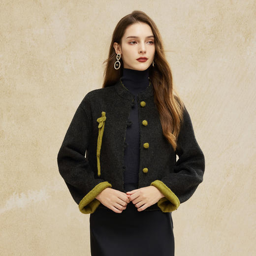 PH966斯尔丽24冬季新款双面撞色轻国风小短款简约通勤大衣外套 商品图3