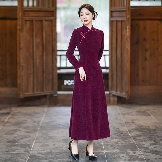 SYG-101显瘦改良旗袍2024新款年轻款女复古长袖日常连衣裙秋冬 商品图0