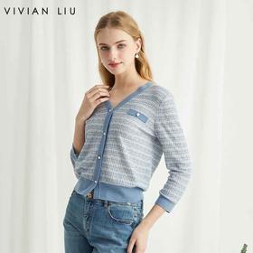 VIVIAN LIU薇薇安刘TR2416305梅春女装新款V领花纱长袖开衫毛衣