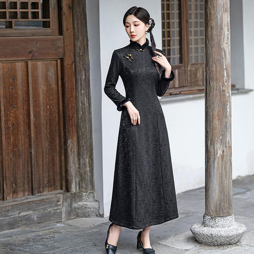 SYG-110秋季新款新中式国风连衣裙中长款盘扣高端收腰裙子 商品图0