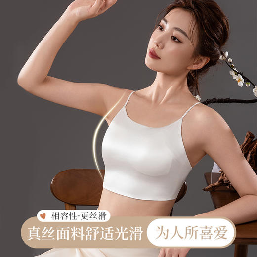 TG-TG02S238双面真丝带胸垫小胸吊带文胸桑蚕丝抹胸式防走光内搭美背内衣 商品图1