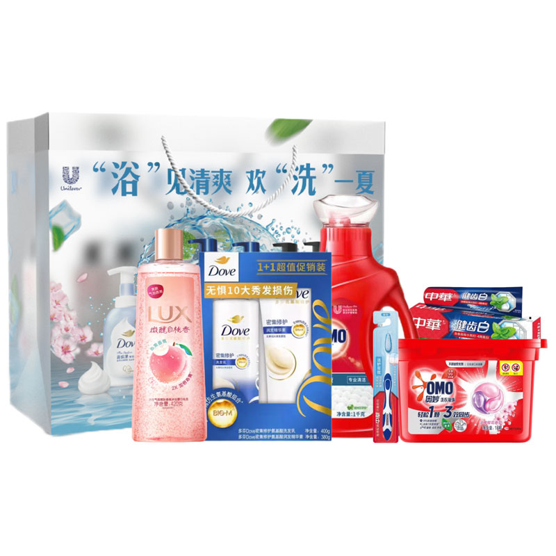 多芬/力士/中华/奥妙个人洗护清洁套装2400g+1支+18颗 （礼袋图案随机）