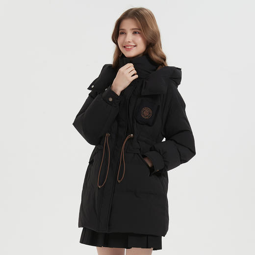 PR016斯尔丽24冬季鸭绒时尚韩版腰部抽绳连帽显瘦保暖90绒中长羽绒服 商品图6