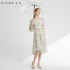VIVIAN LIU TR2424107春女装新款V领不规则底摆长袖收腰连衣裙 商品缩略图0