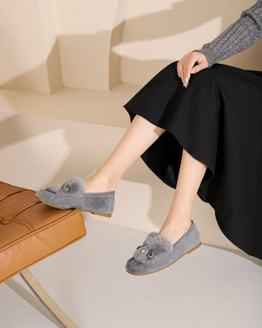 westory2025春季新款加绒蝴蝶结乐福鞋舒适低跟豆豆鞋女S25AM58581 商品图6