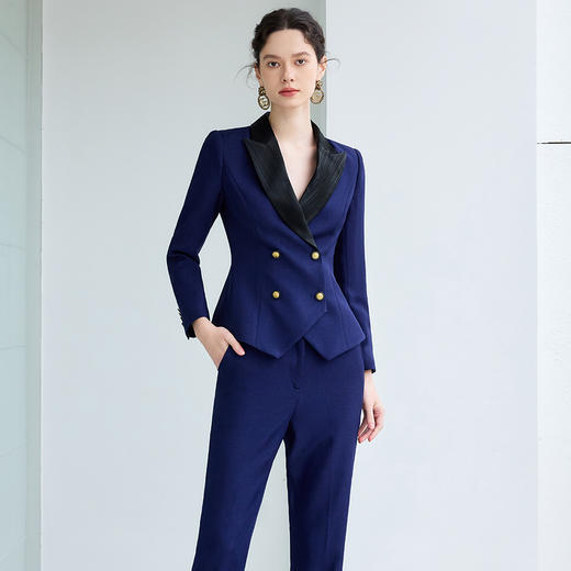 IWY/肌理感西装套装女新款春秋款高级酷飒风拼色领职业正装套裤CP1967 商品图2