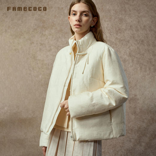 Famecoco范可儿新中式天丝混纺面包短款羽绒服配围脖FAC8AI003 商品图2