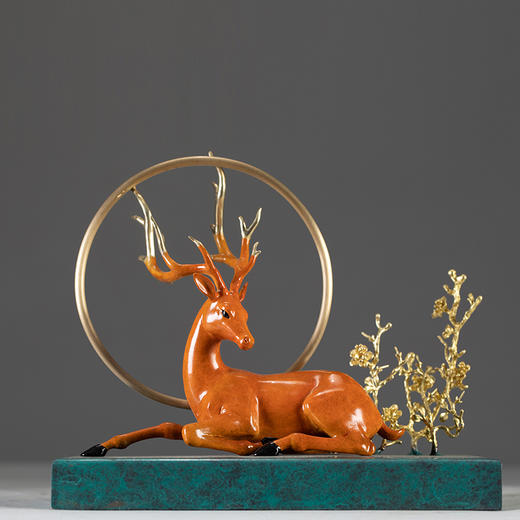 朱炳仁铜 金福鸿鹿 新中式创意家居桌面风水鹿摆件装饰礼物 商品图0
