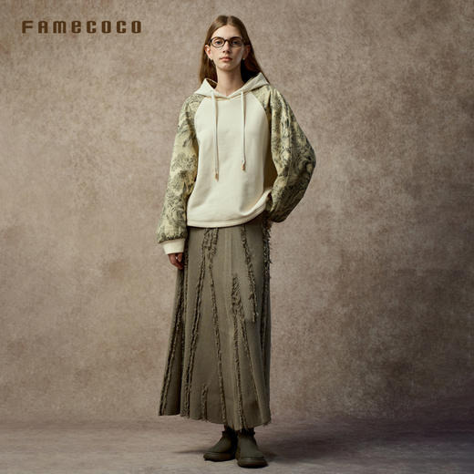 Famecoco范可儿新中式水墨印花插肩袖连帽卫衣FAC8BL003 商品图2