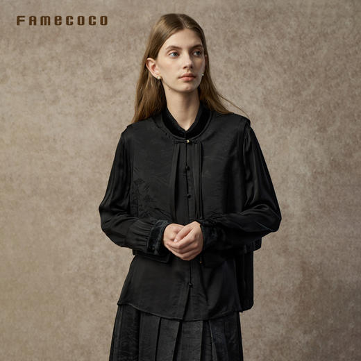 Famecoco范可儿中式改良提花假两件缎立领衬衫FAC8BH016 商品图3