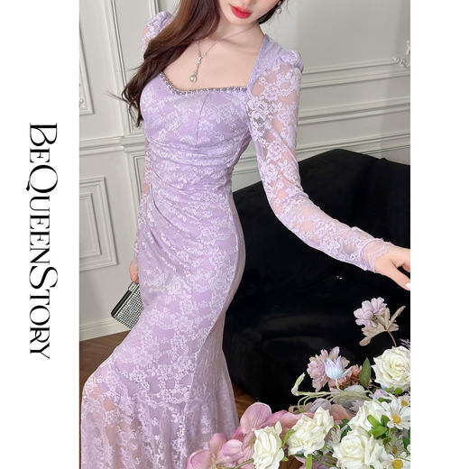 【大货捡漏，不退不换】    【美神可露莉】早春精致重工珍珠水晶钻带胸垫鱼尾连衣裙 商品图0