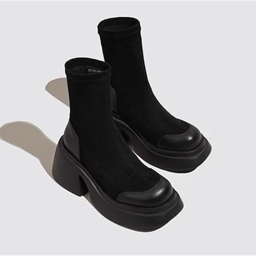 马丁靴女高跟靴 新款女鞋子厚底短靴粗跟弹力靴子显瘦瘦靴 商品图4