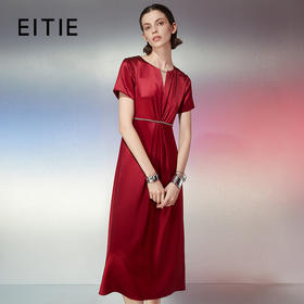 EITIE爱特爱夏季新款镂空V领钉珠钻饰礼服长裙连衣裙7777405