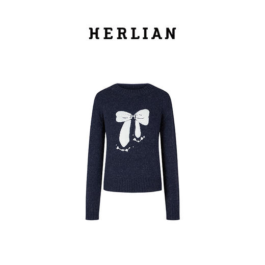 H2ESSWB036春季新品撞色蝴蝶结设计圆领针织套头衫 商品图1