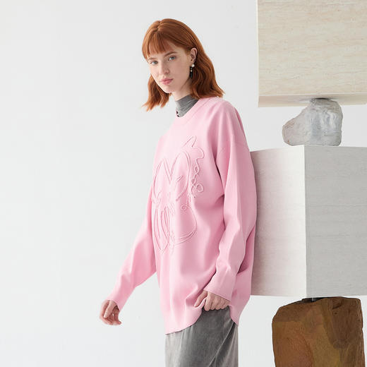 谜底套头毛衫2025春新品中长款绣花宽松慵懒感针织衫女251MZ0328 商品图1